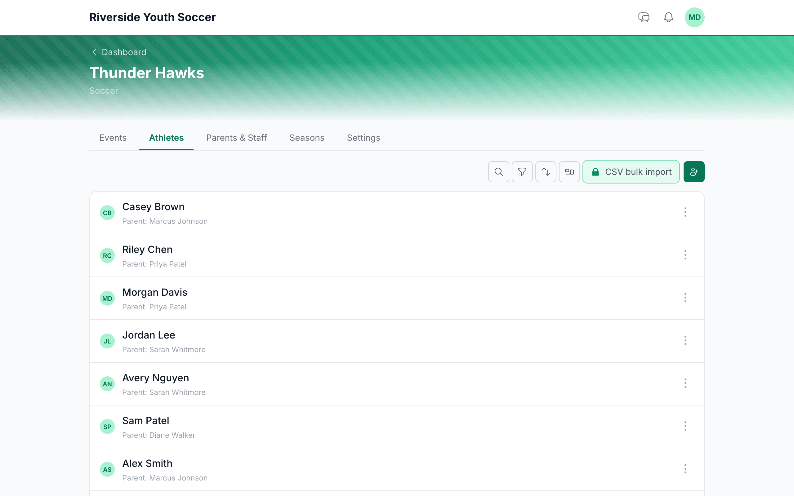 Roster view with medical notes and custom fields